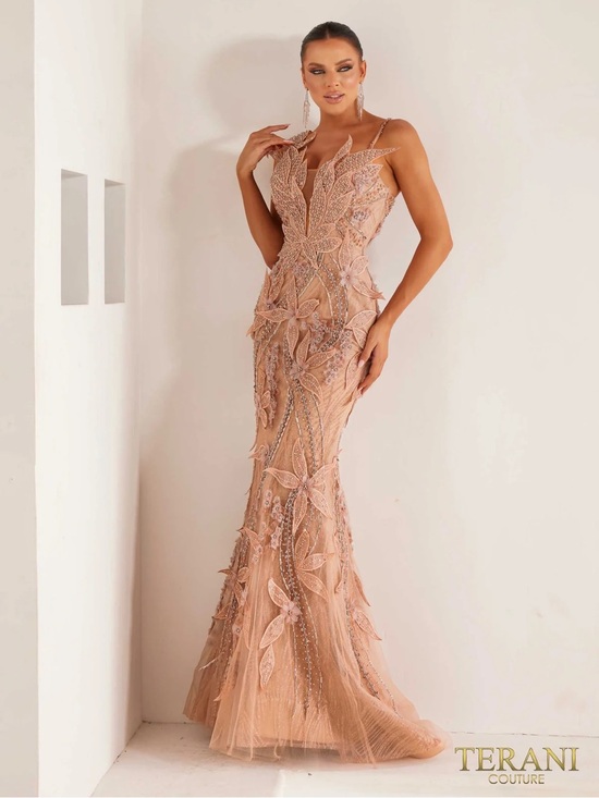 Terani Couture Dresses & Skirts - Terani Couture Blush Pink Beaded Floral Mermaid Evening Dress